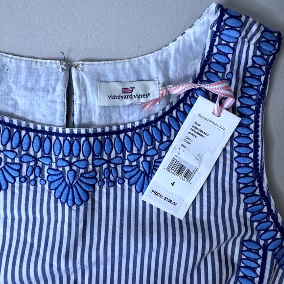 NWT Vineyard Vines Cisco Blue Blue and White Striped Embroidered Dress Size 4 - Picture 1 of 6